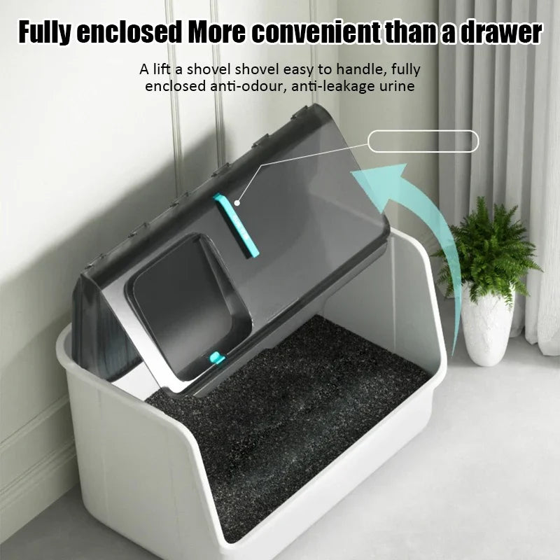 Top-Entry Cat Litter Box Extra Large Fully Enclosed Anti-Splash Mat Anti-Smell