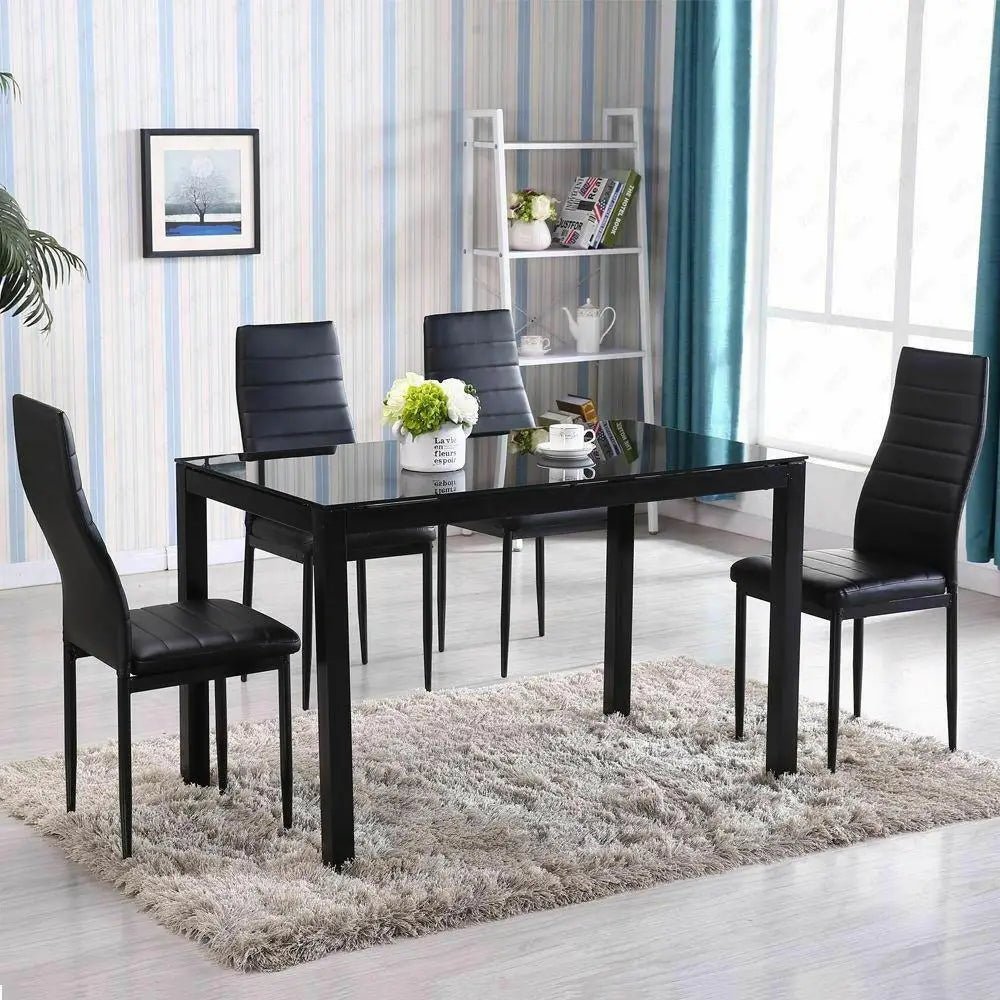 5 Piece Dining Set 4 Chair Glass Metal