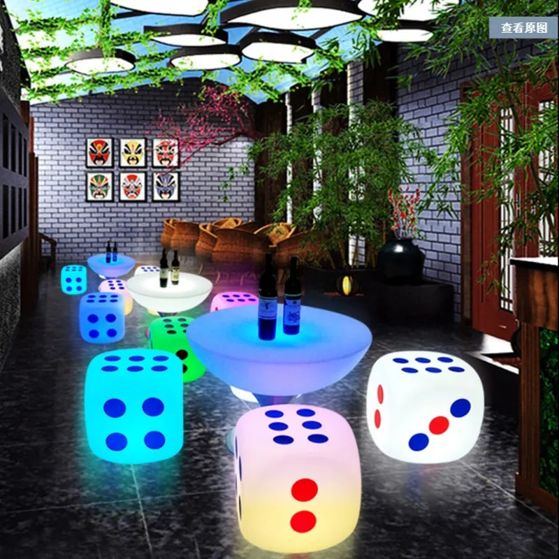 LED Dice Barstool and Table Set Illuminated