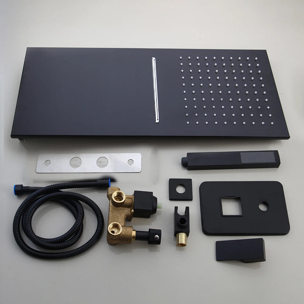 Golden Black Shower System with Hand Spray 3 Functions Rainfall Shower Head