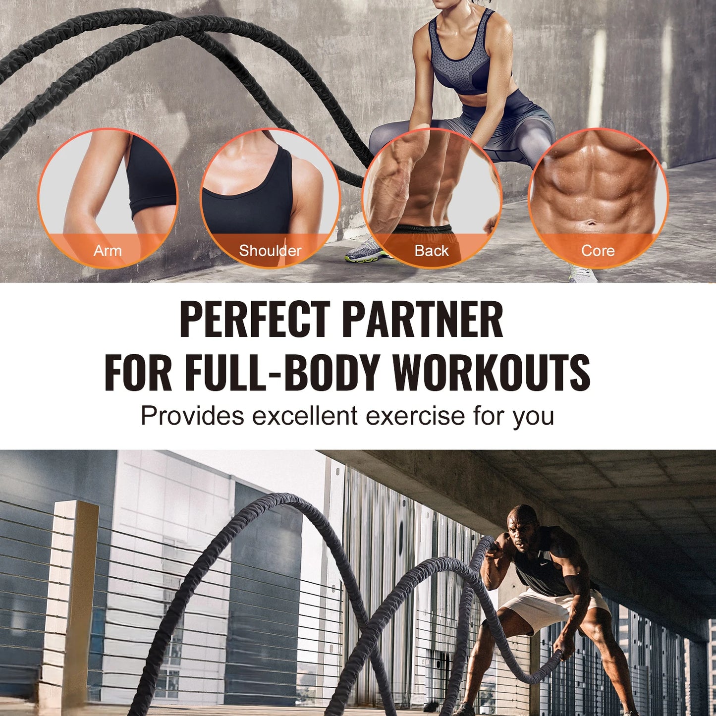 Battle Rope Exercise Equipment with Protective Sleeve