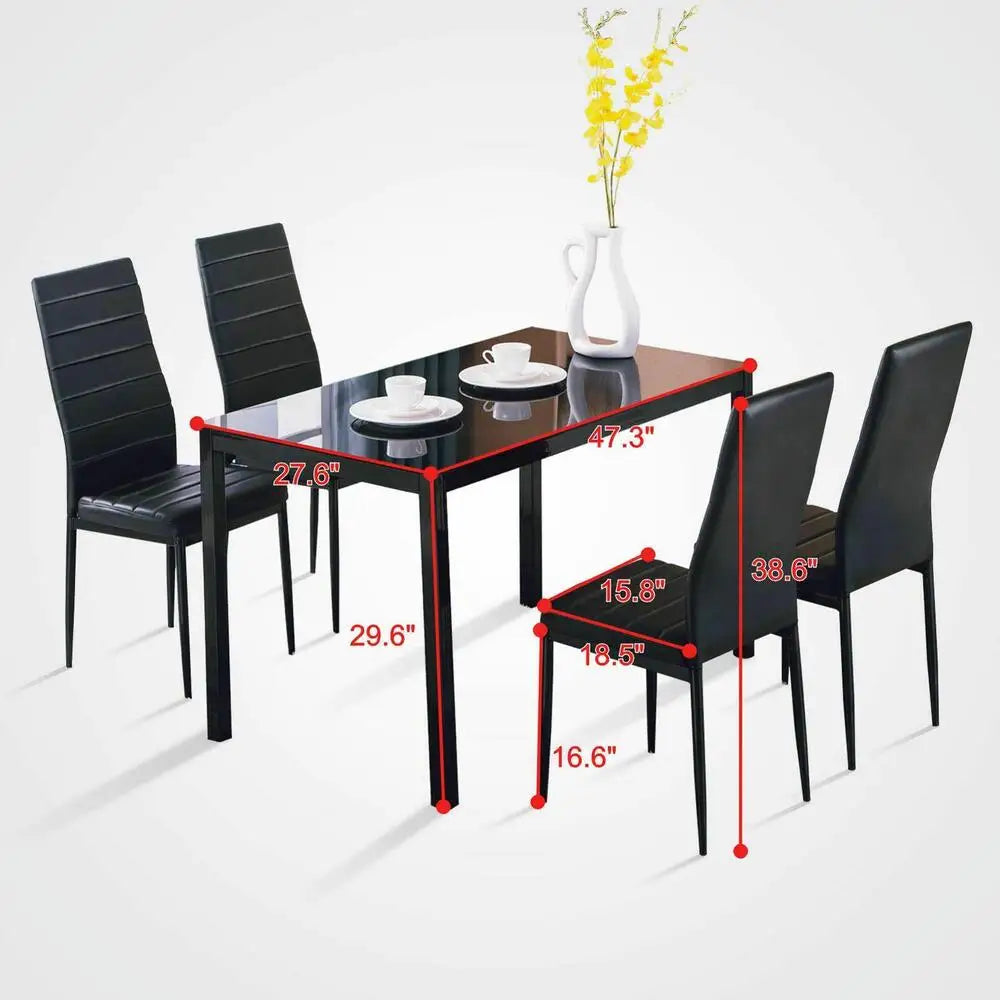 5 Piece Dining Set 4 Chair Glass Metal