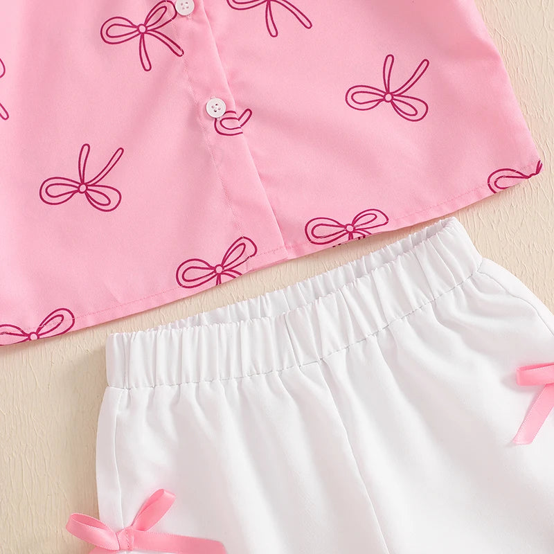 Adorable Bow Print Shirt and Elastic Flare Pants