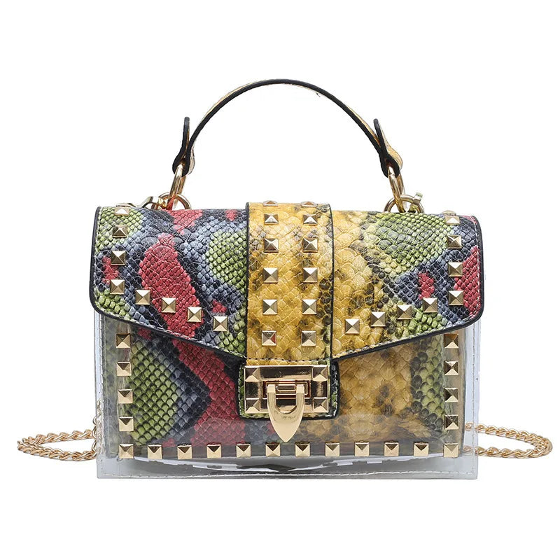 Womens Studded Graffiti Crossbody Bag