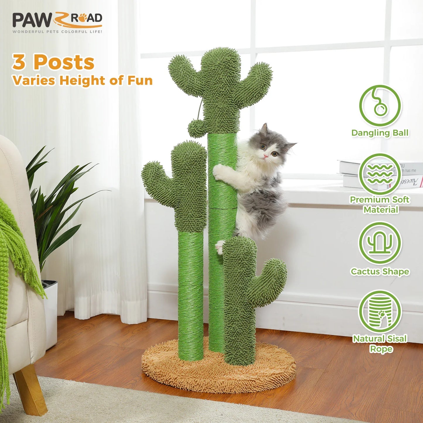 Cactus Cat Scratching Post with 3 Sisal Scratching Poles
