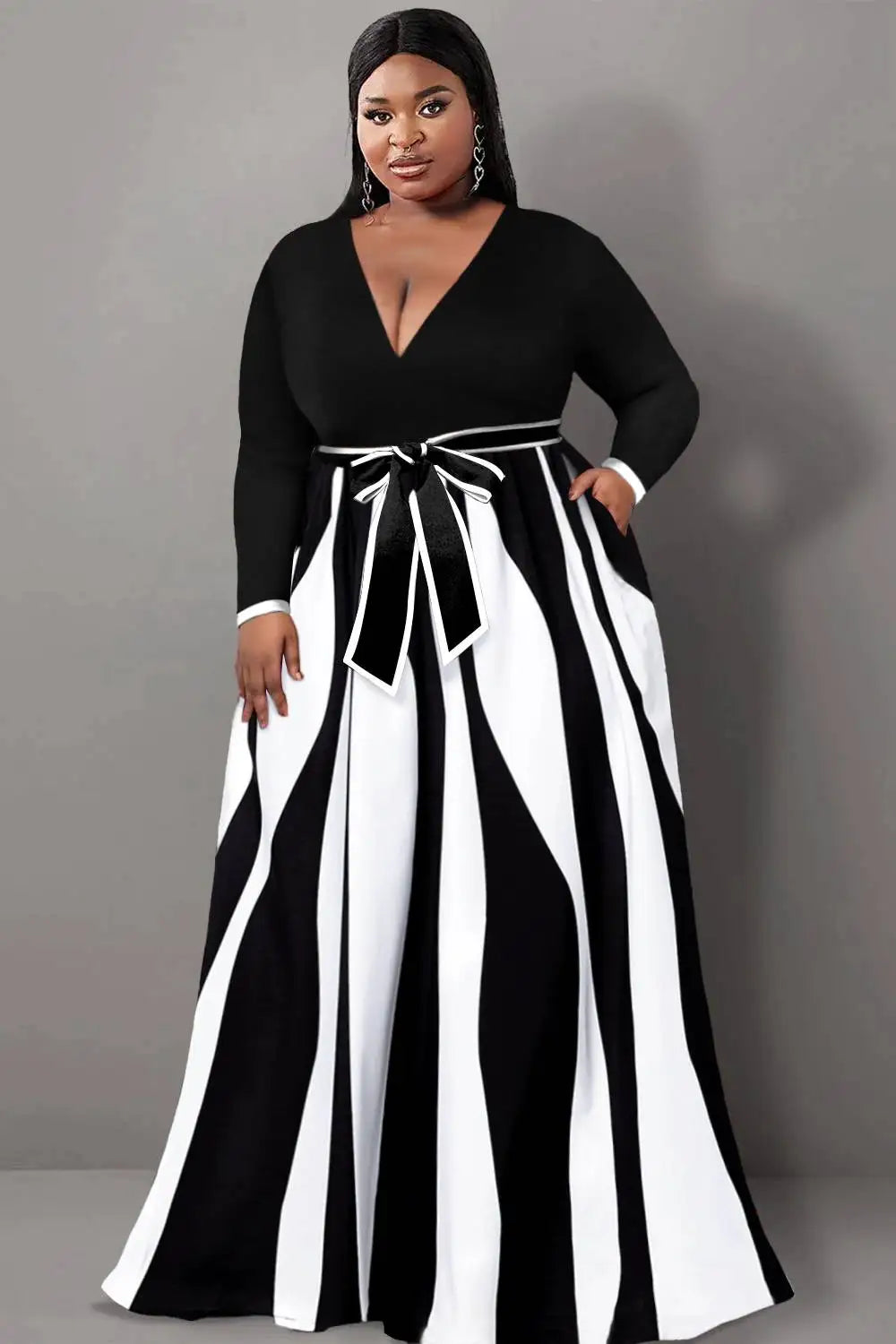 Plus Size Semi Formal Maxi Dress with Pocket