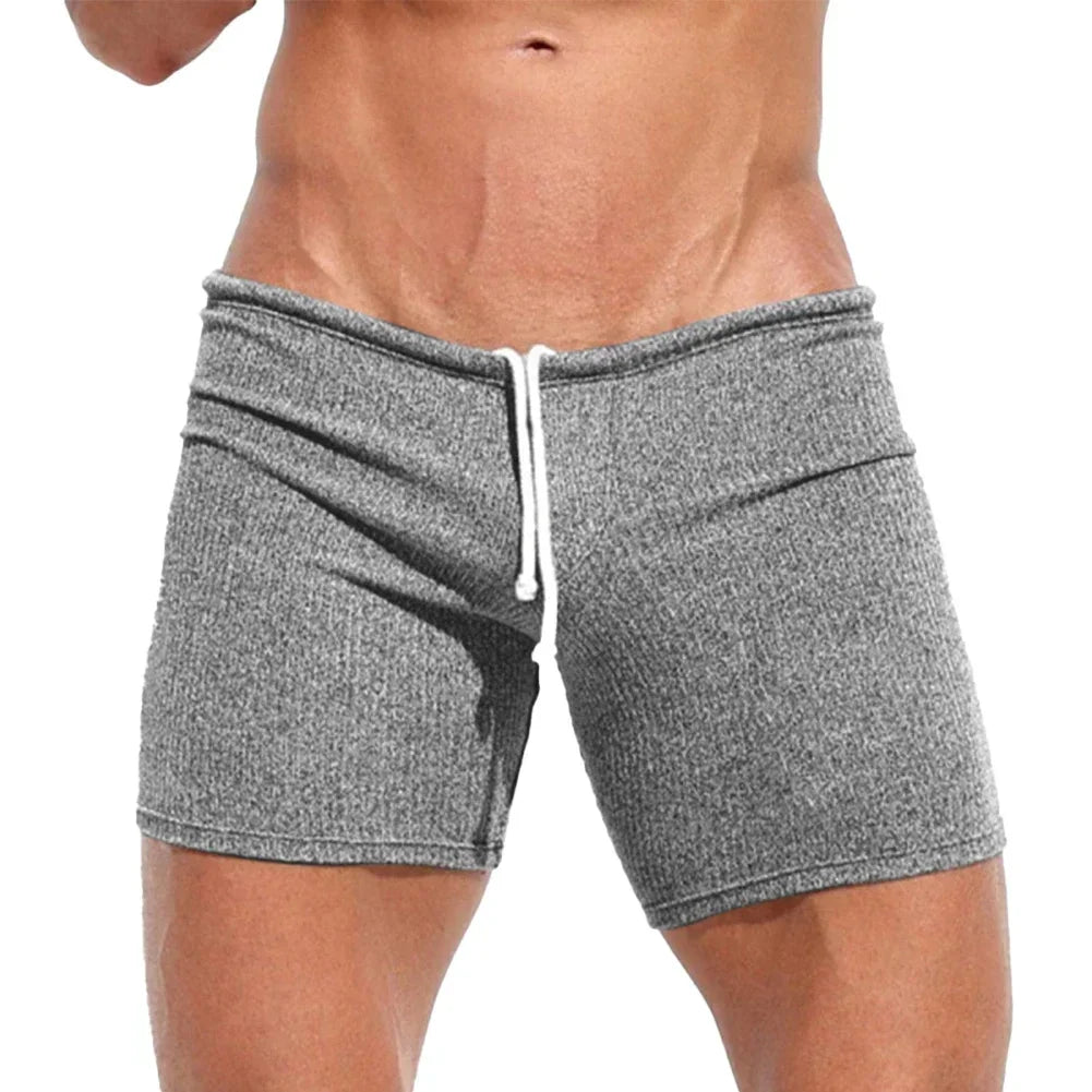 Mens Sexy Drawstring Ribbed Sleepwear Shorts