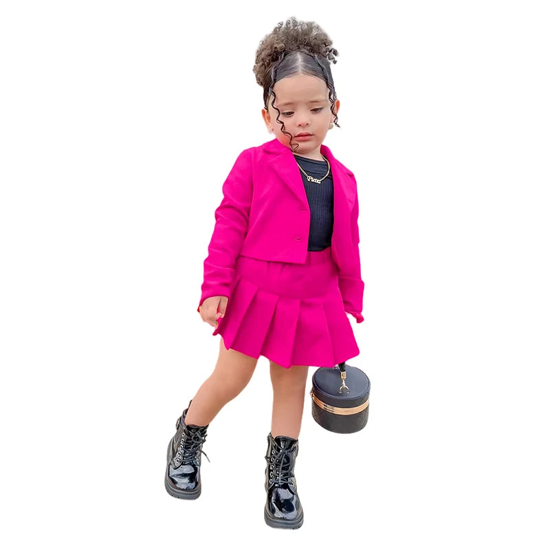Long Sleeve Jacket & Miniskirt Suit For Girls 2 to 8 Years