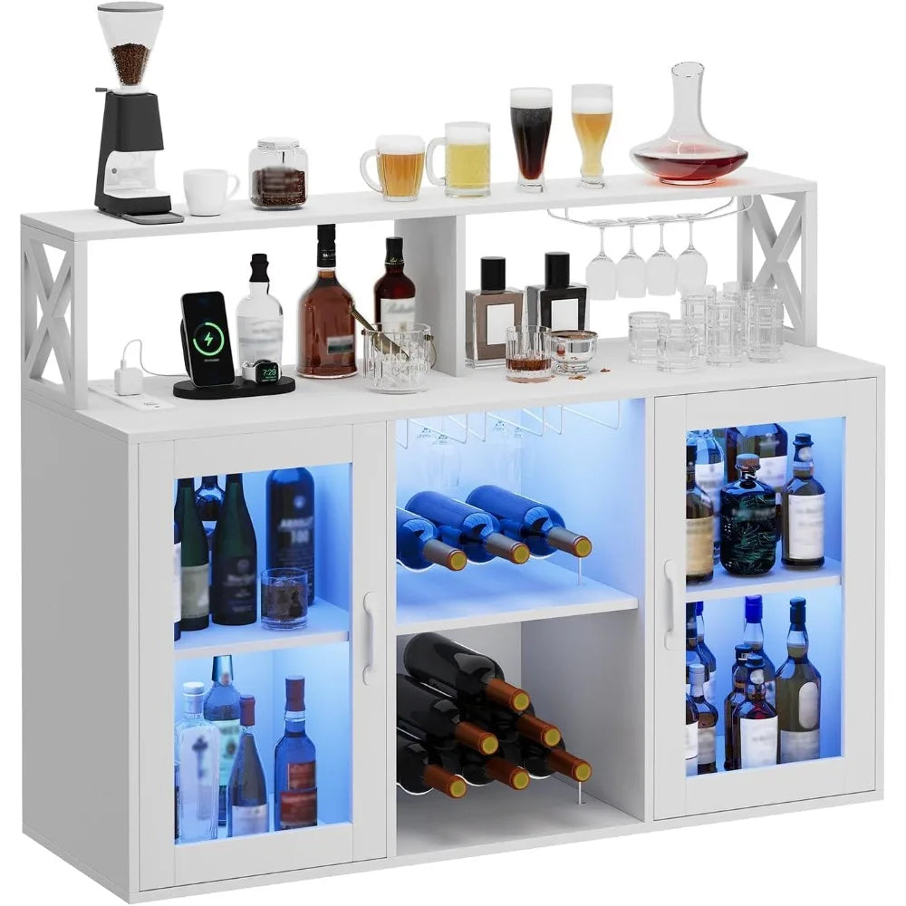 White Wine Bar Cabinet with LED Lights