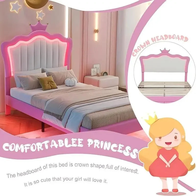 Twin Size Princess Bed with Storage Drawers and LED