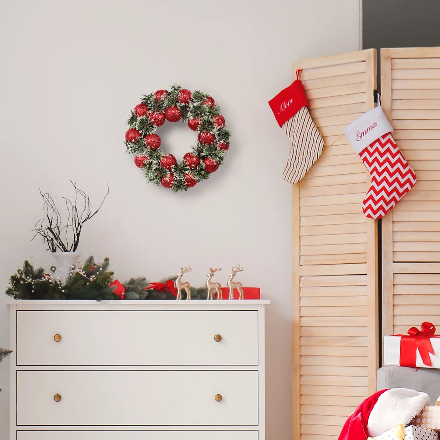 Red Christmas Wreath for Front Door