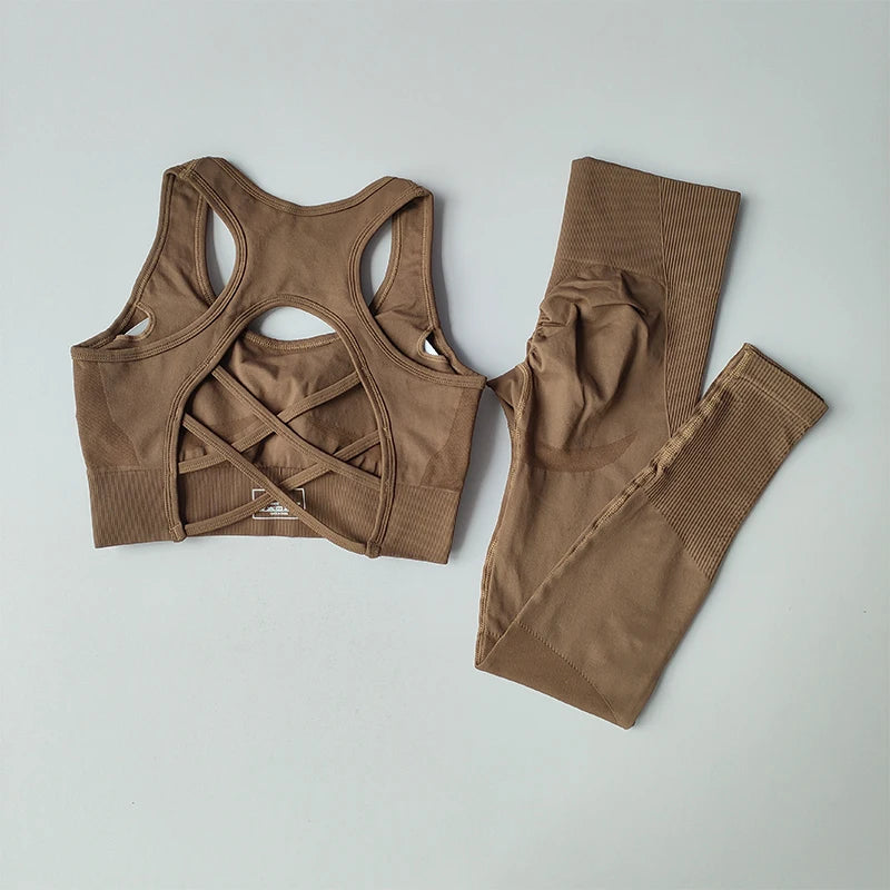 2PCS Tank Top Bra Shockproof Running Leggings Set