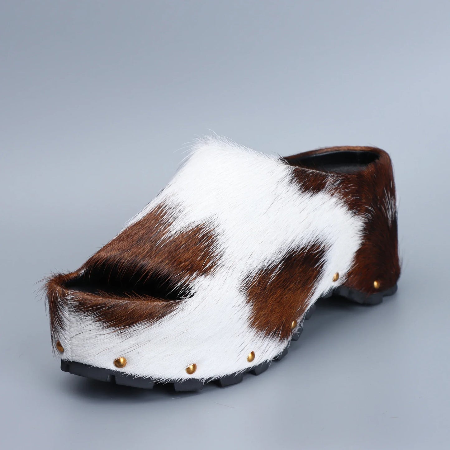 Womens Designer Luxury Platform Mules Real Calf Hair Leather Lined