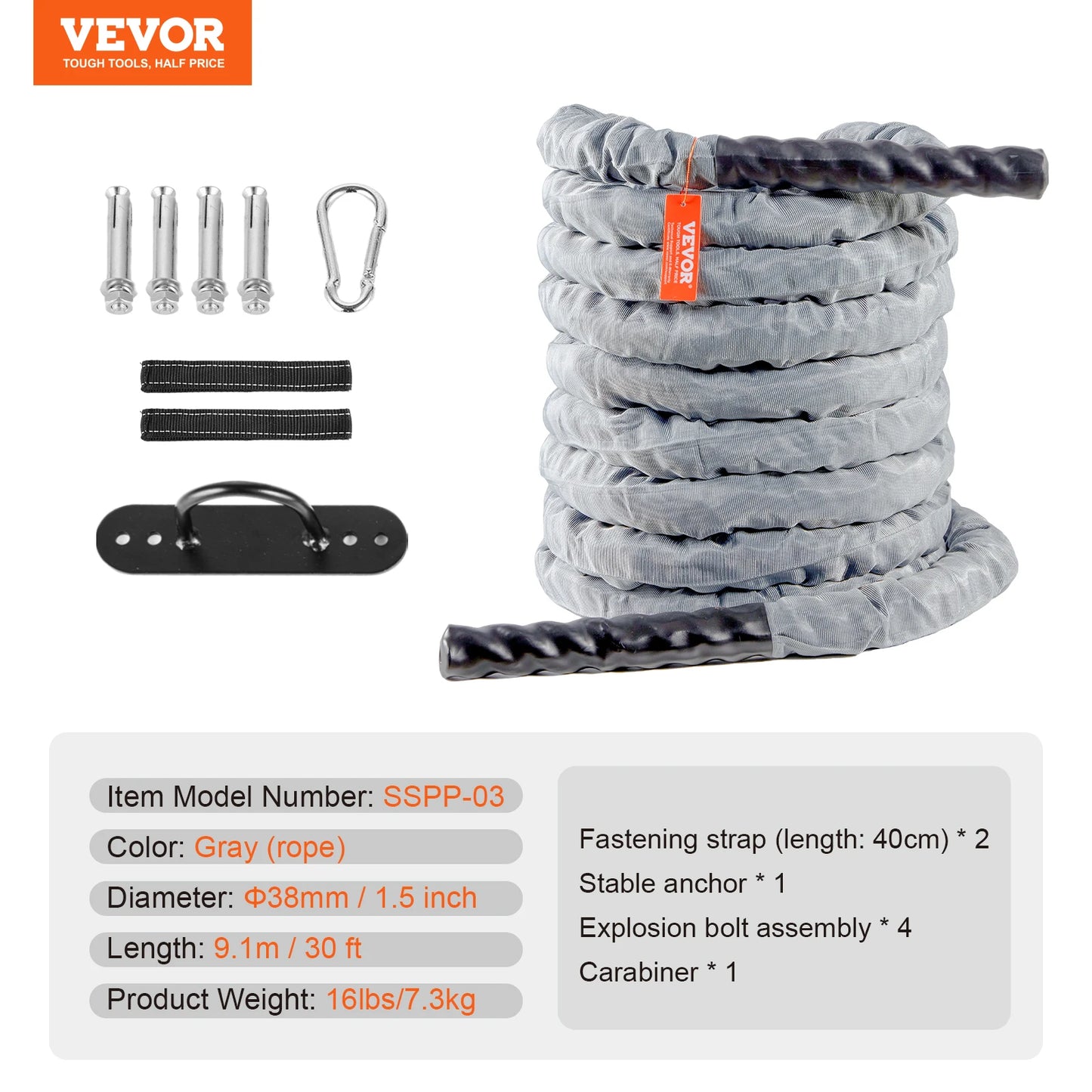 Battle Rope Exercise Equipment with Protective Sleeve
