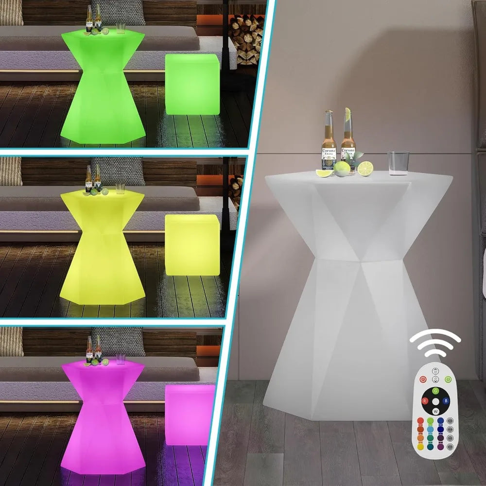 LED Cocktail Table with Multi-Colored Lights and Remote Waterproof