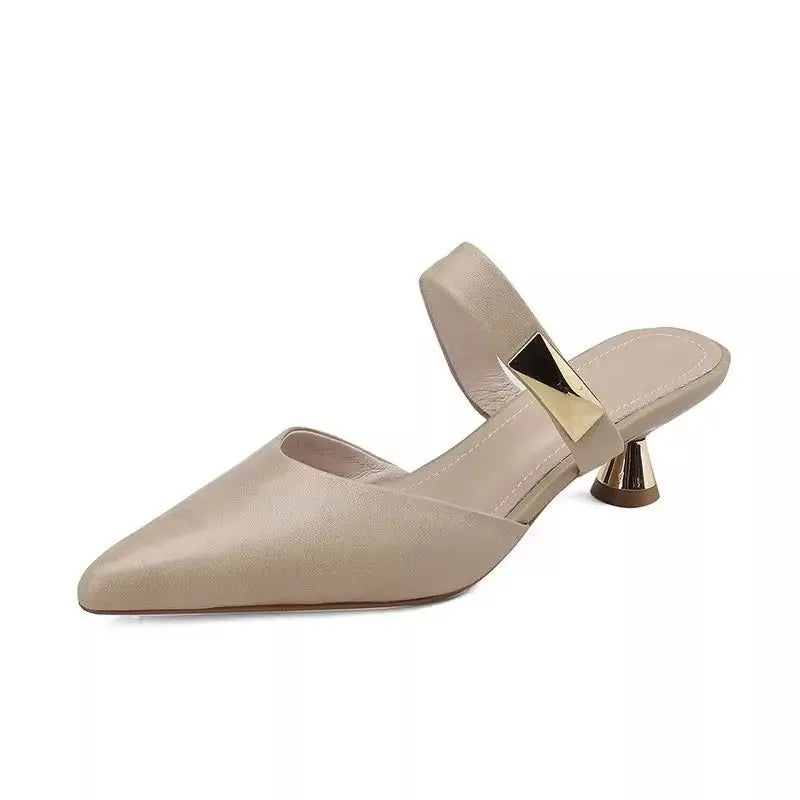 Leather Heeled Slides Sexy Pointed Toe High Quality