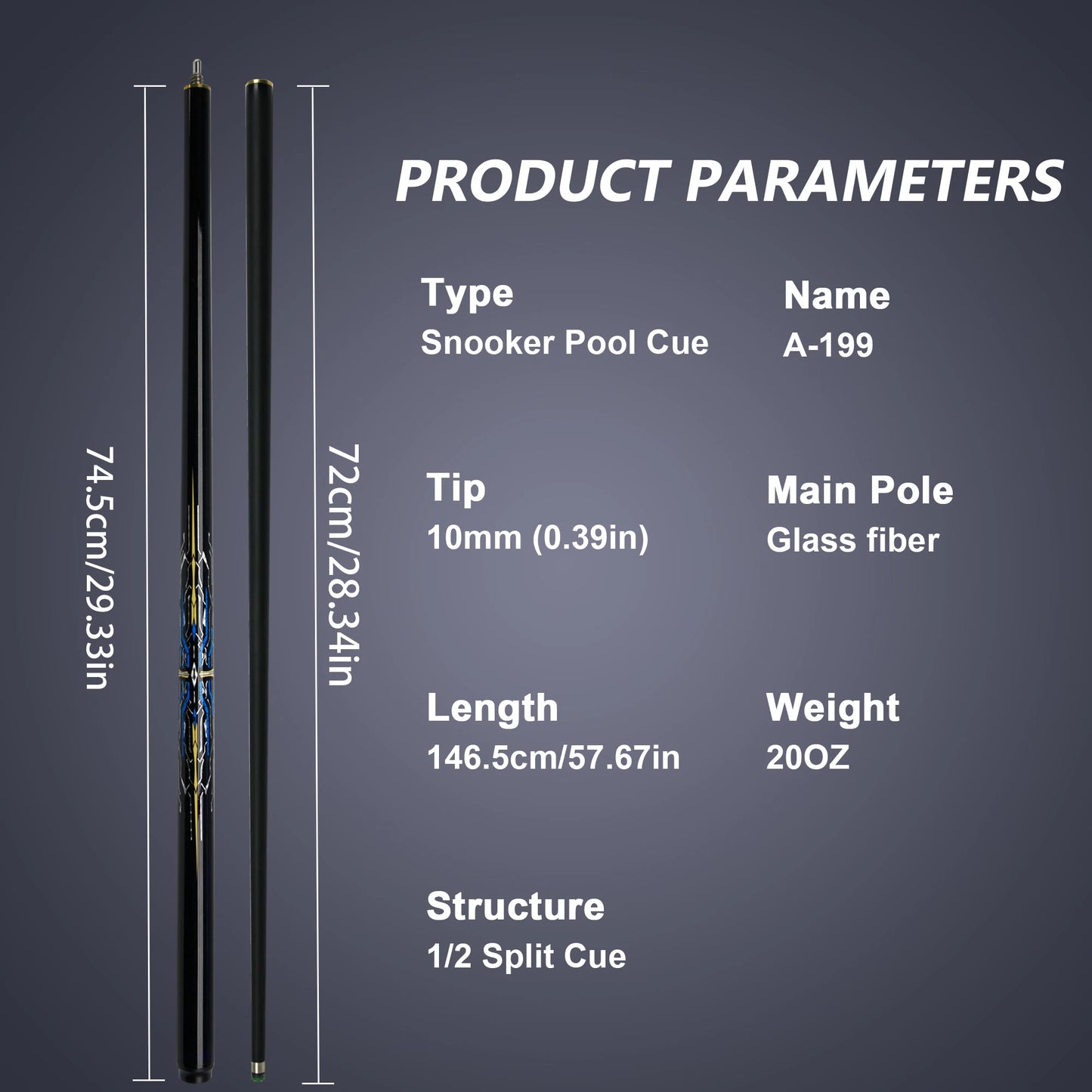 Professional Pool Cue 10mm Carbon Fiber Blue Mechanical