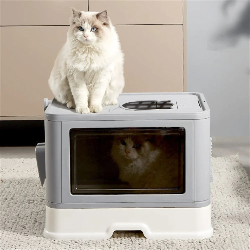 Large Hooded Cat Litter Box Top Entry Anti-Splashing Enclosed