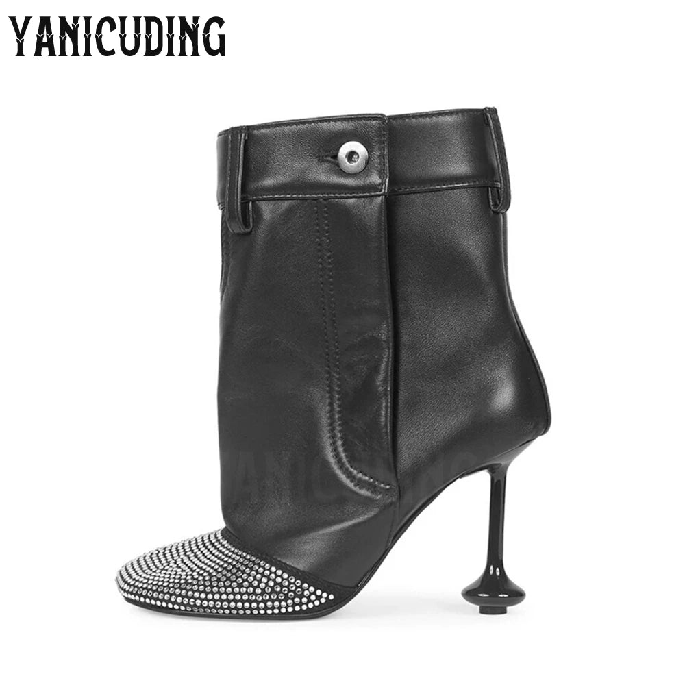 Rhinestone Pocket Novelty Designer Style Strange Heel Ankle Boots