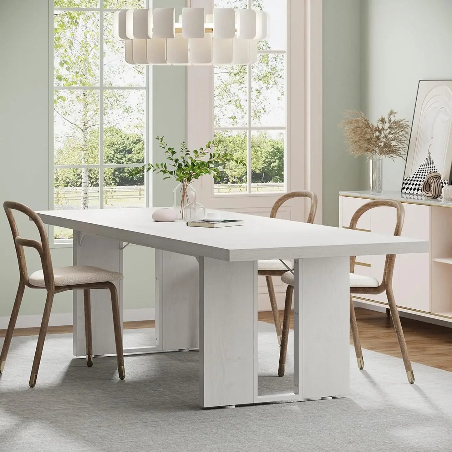 Large Dining Table for 6 to 8 People, Rustic Farmhouse Style