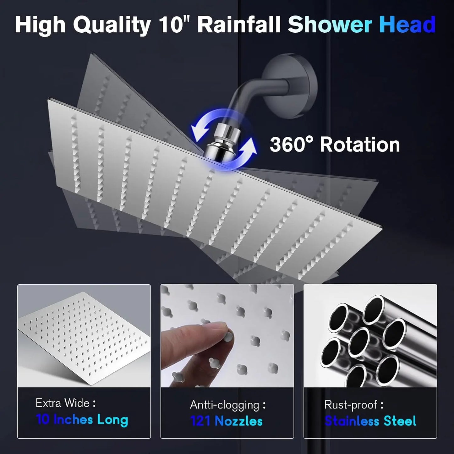 Chrome LED Rainfall Shower Head Stainless Steel Color Changing