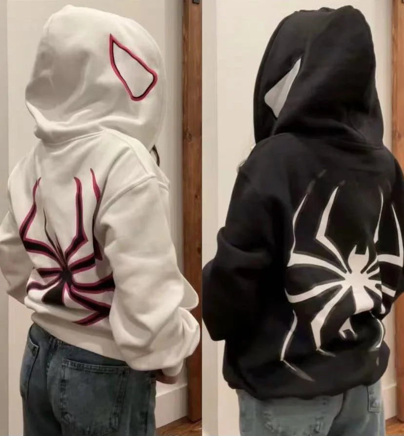 Full Zip Up Spider Hoodie Women Men Streetwear