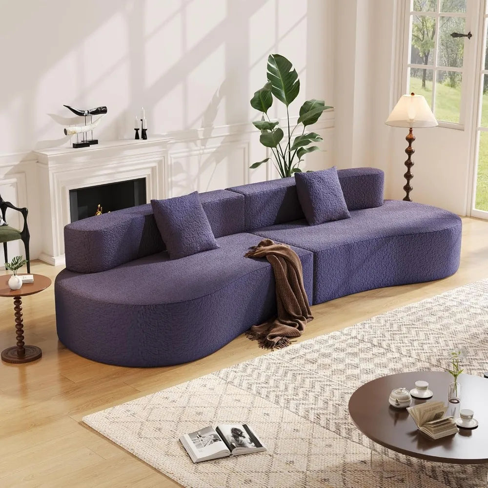 109" Modern Sectional Curved 4-Seater Sofa with 2 Throw Pillows