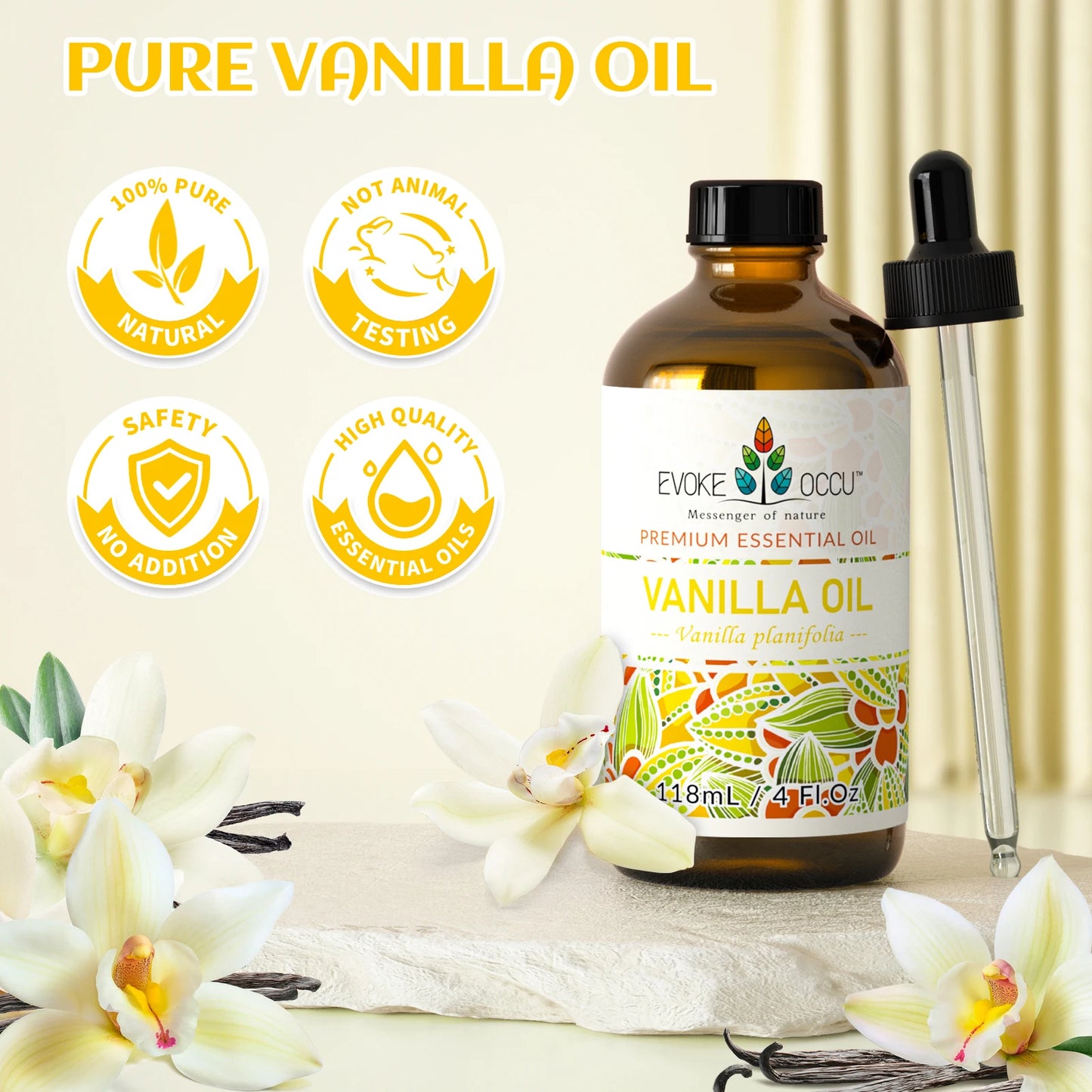 EVOKE OCCU Vanilla Essential Premium Plant Oil for Skin, Massage, Candle Soap Making, Hair, Body