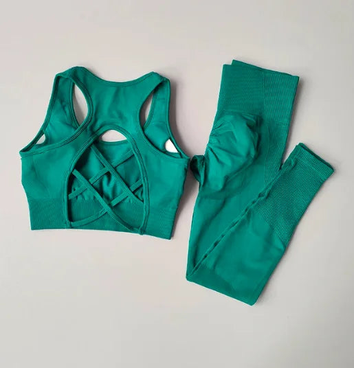 2PCS Tank Top Bra Shockproof Running Leggings Set