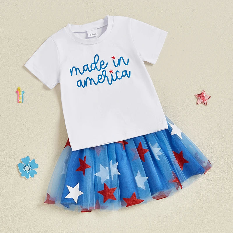 Short Sleeve Top Star Print Skirt 2Pcs Set
