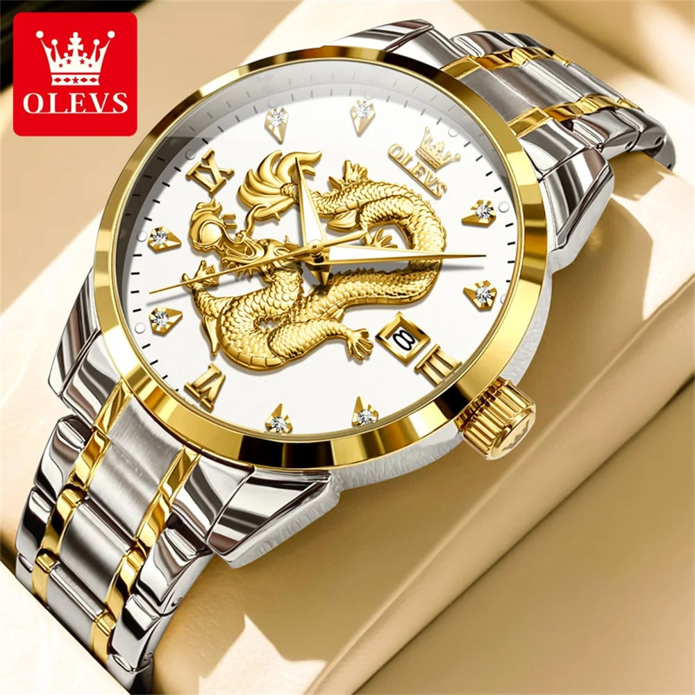 Waterproof Stainless Steel Diamond Dragon Watch