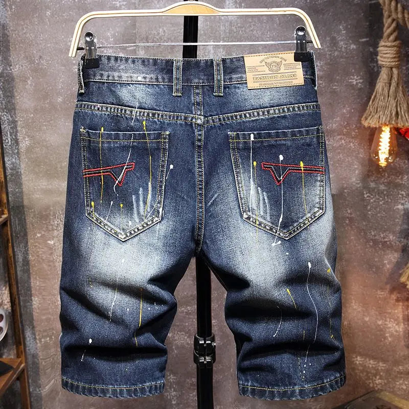 Graffiti Ripped Big Hole Denim Shorts