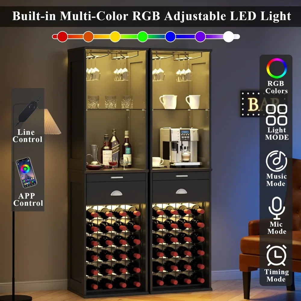 Wine Bar Cabinet with LED Lights, 65''