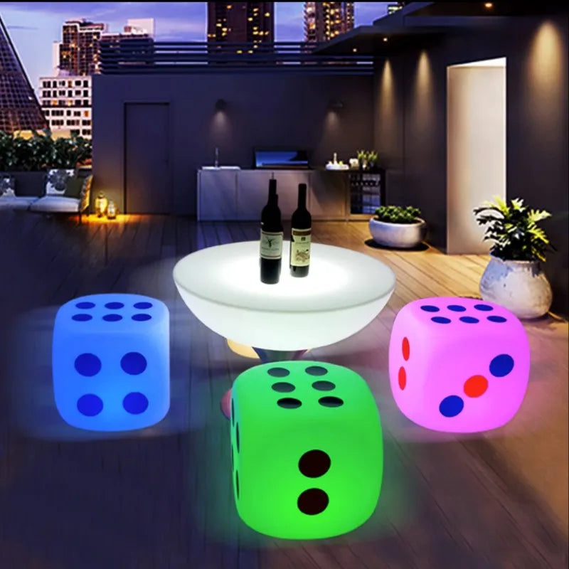 LED Dice Barstool and Table Set Illuminated