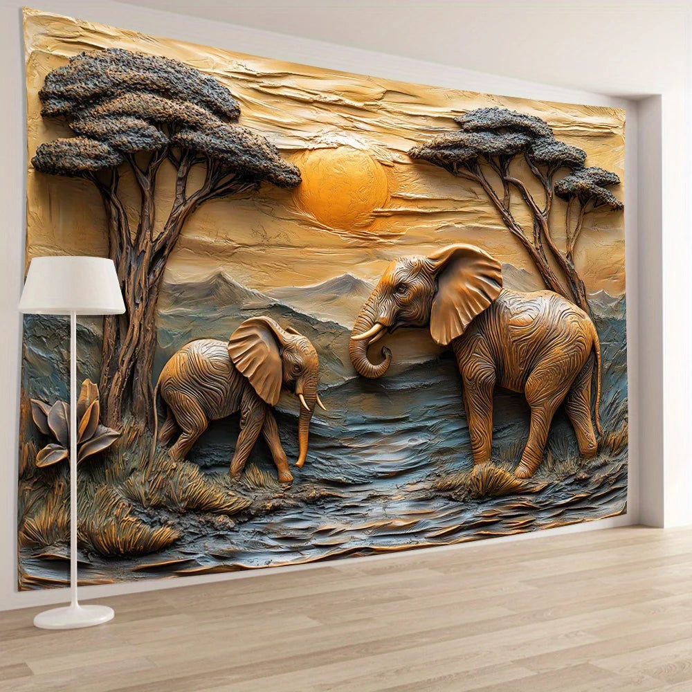 3D Elephant Wall Cloth-Realistic Texture Tapestries