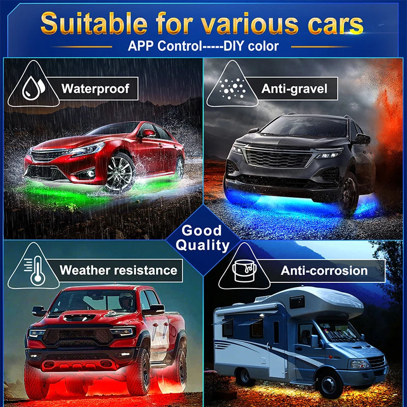 Underglow Lights For Cars RGB Led Neon Light Bottom Car Underbody Light Auto Music Remote Control Auto Decoration Underneath