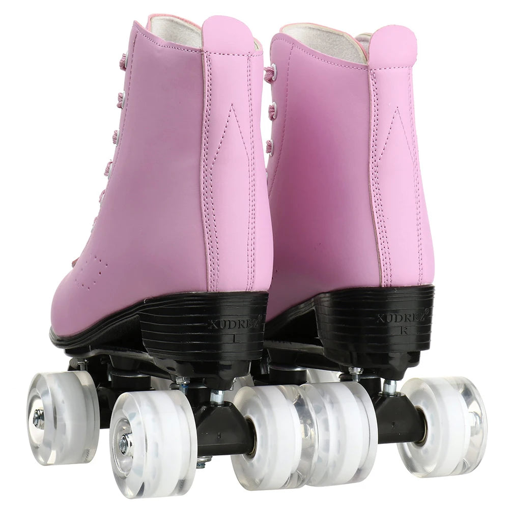 Pink PU Leather Roller Skates