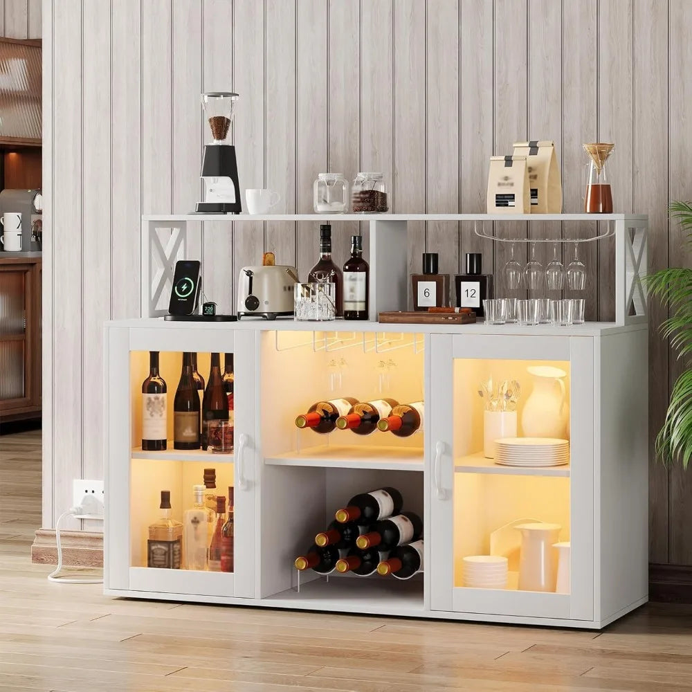 White Wine Bar Cabinet with LED Lights