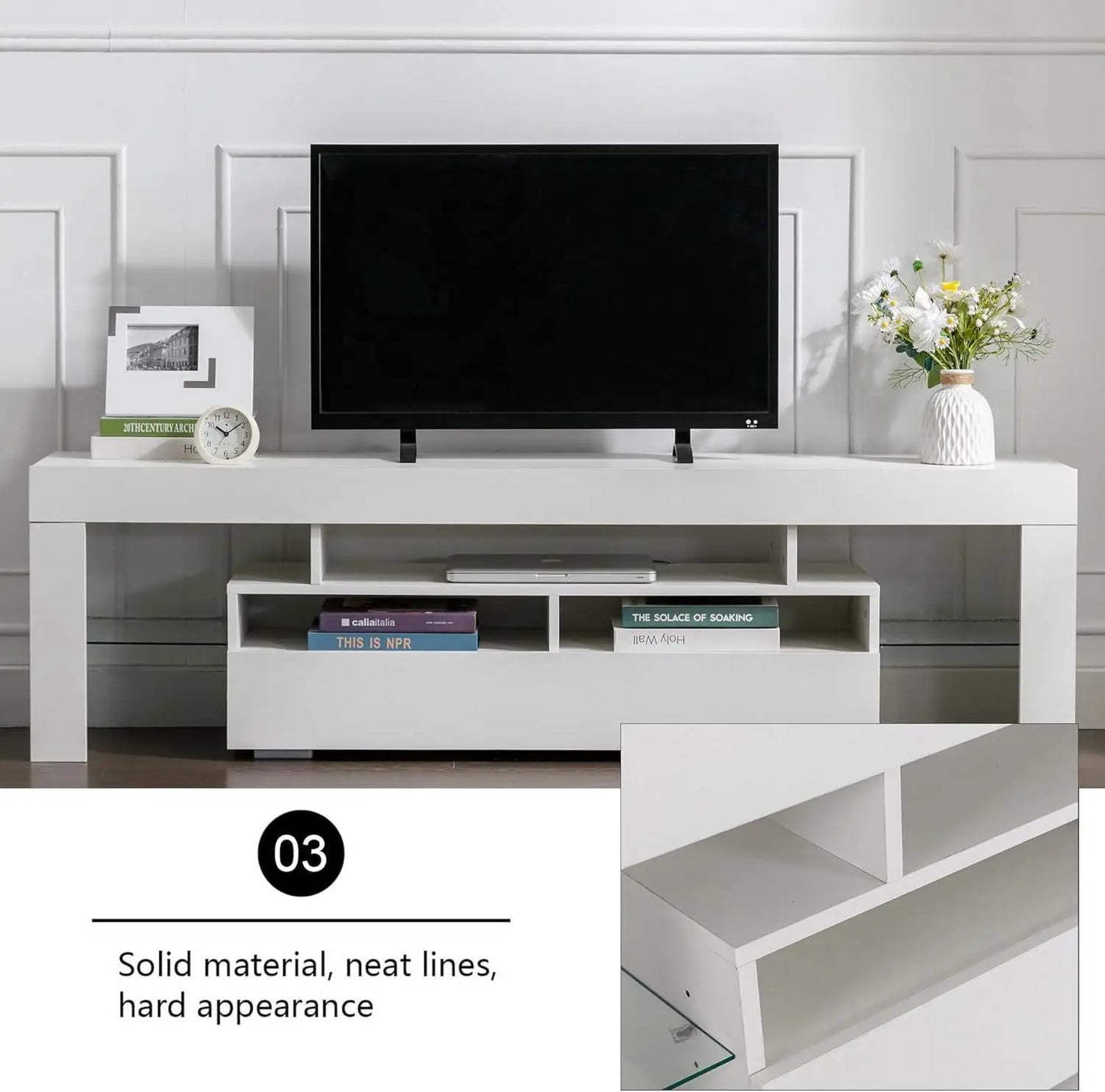 63-Inch Multifunctional TV Cabinet with Multi-Color Lighting Strip