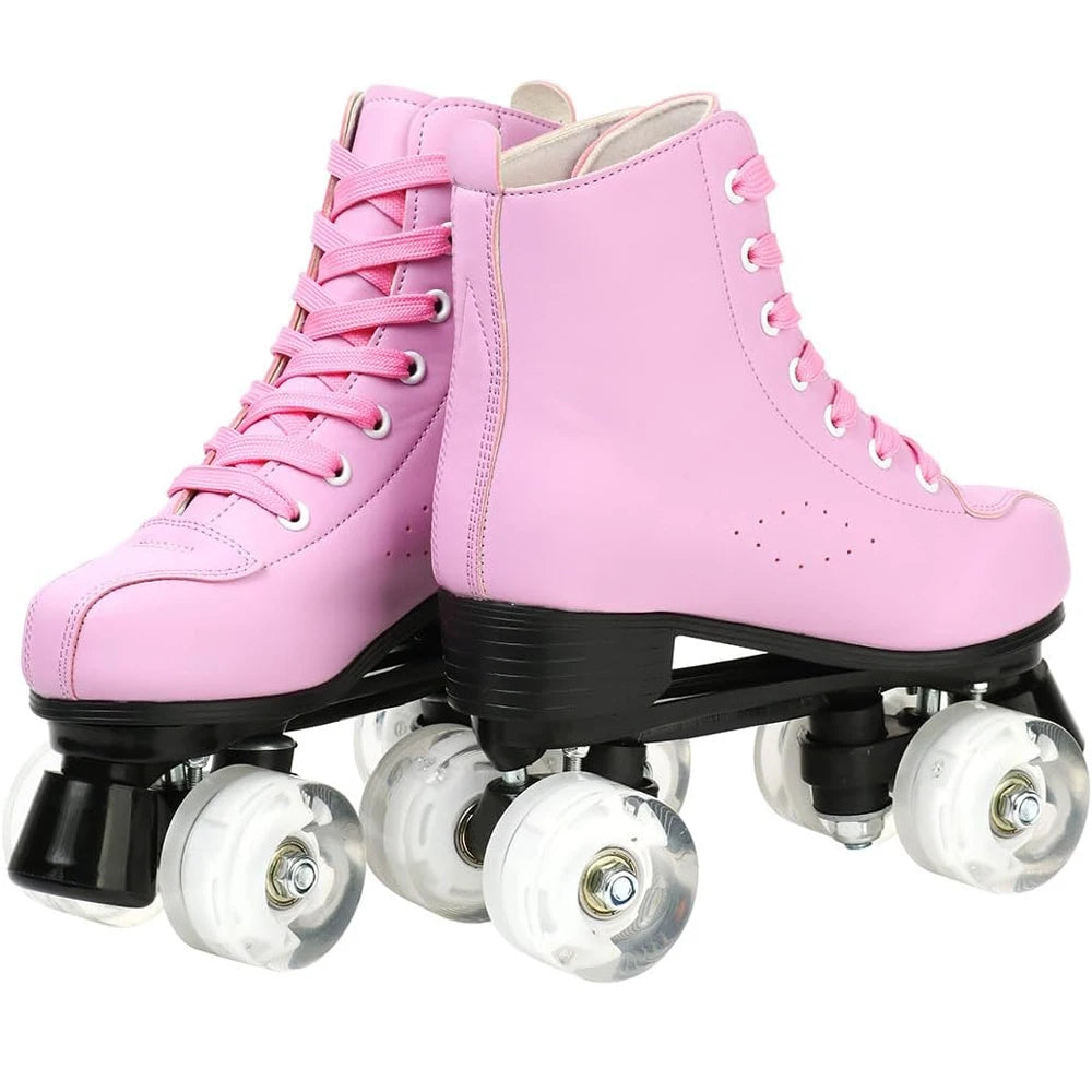 Pink PU Leather Roller Skates