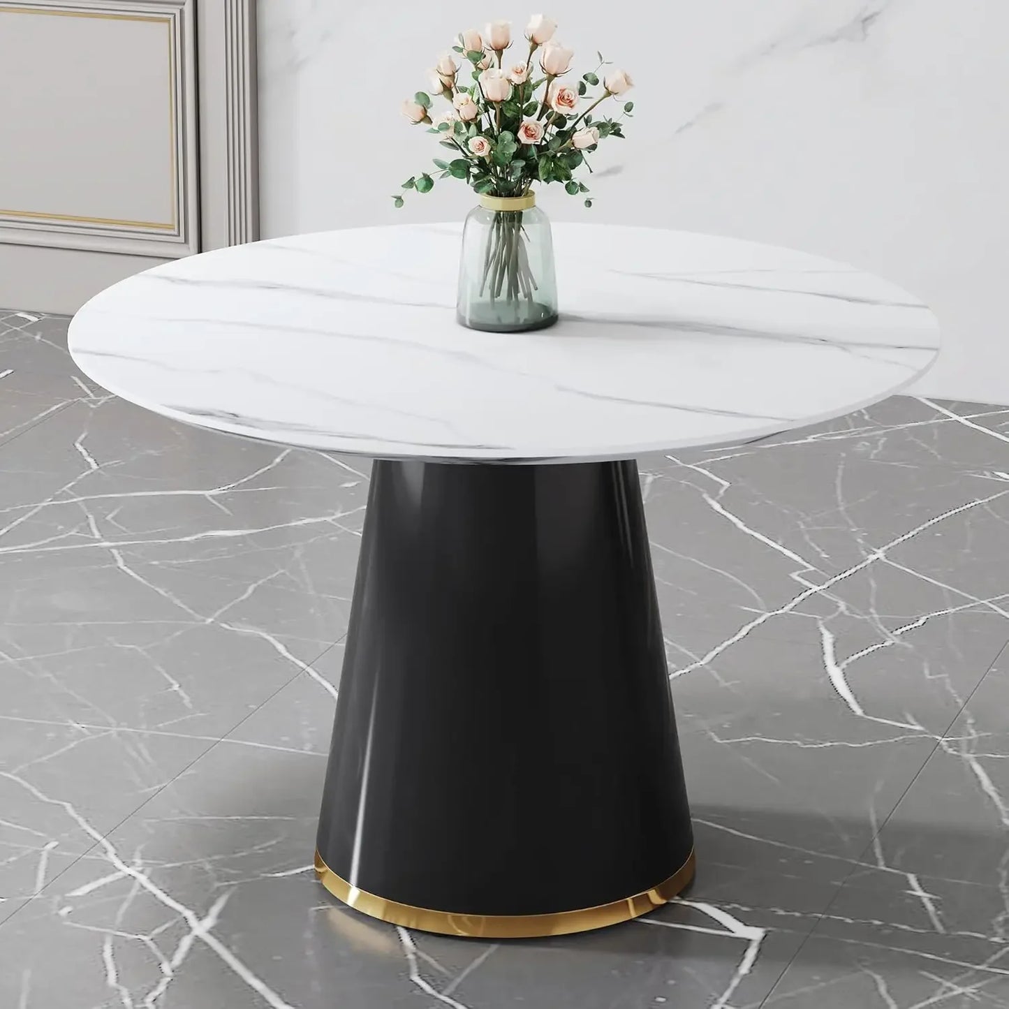 45" Round White Marble Dining Room Table