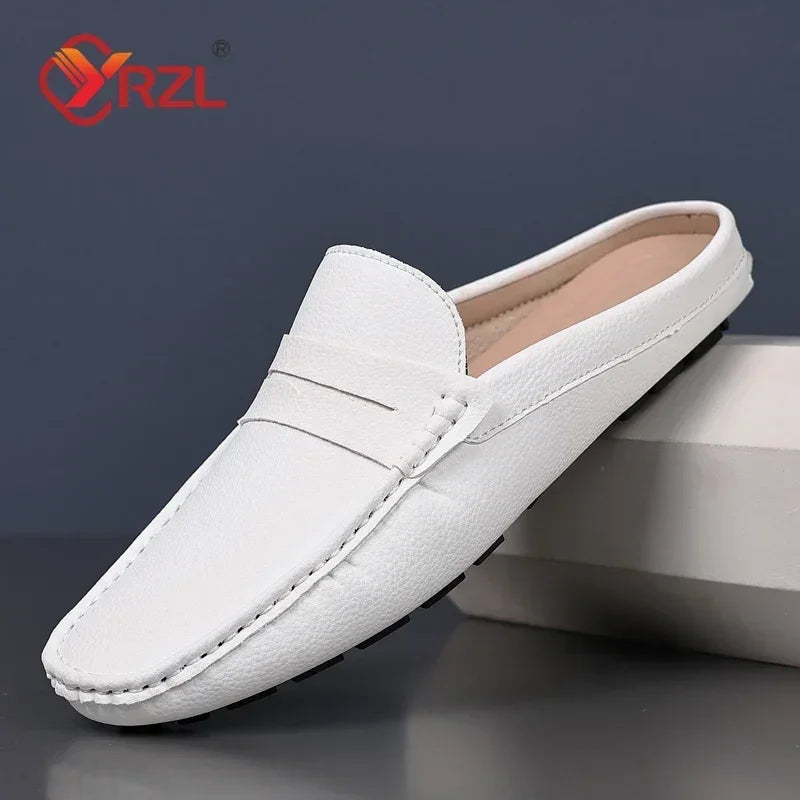 White Loafers Mens Handmade Summer Slip on Half Shoes