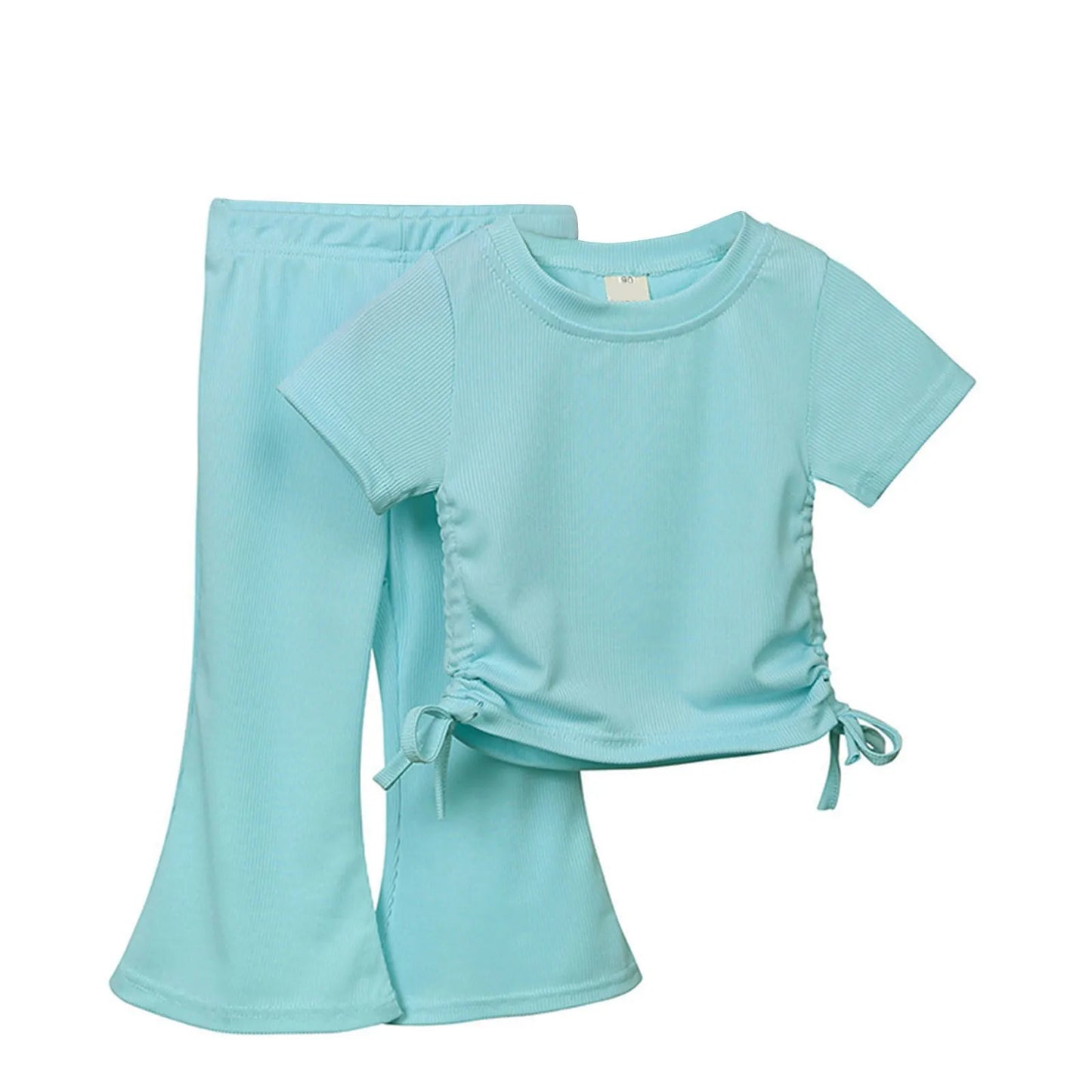 Solid Color Pullover Top + Flare Pants for Girls Aged 2-8