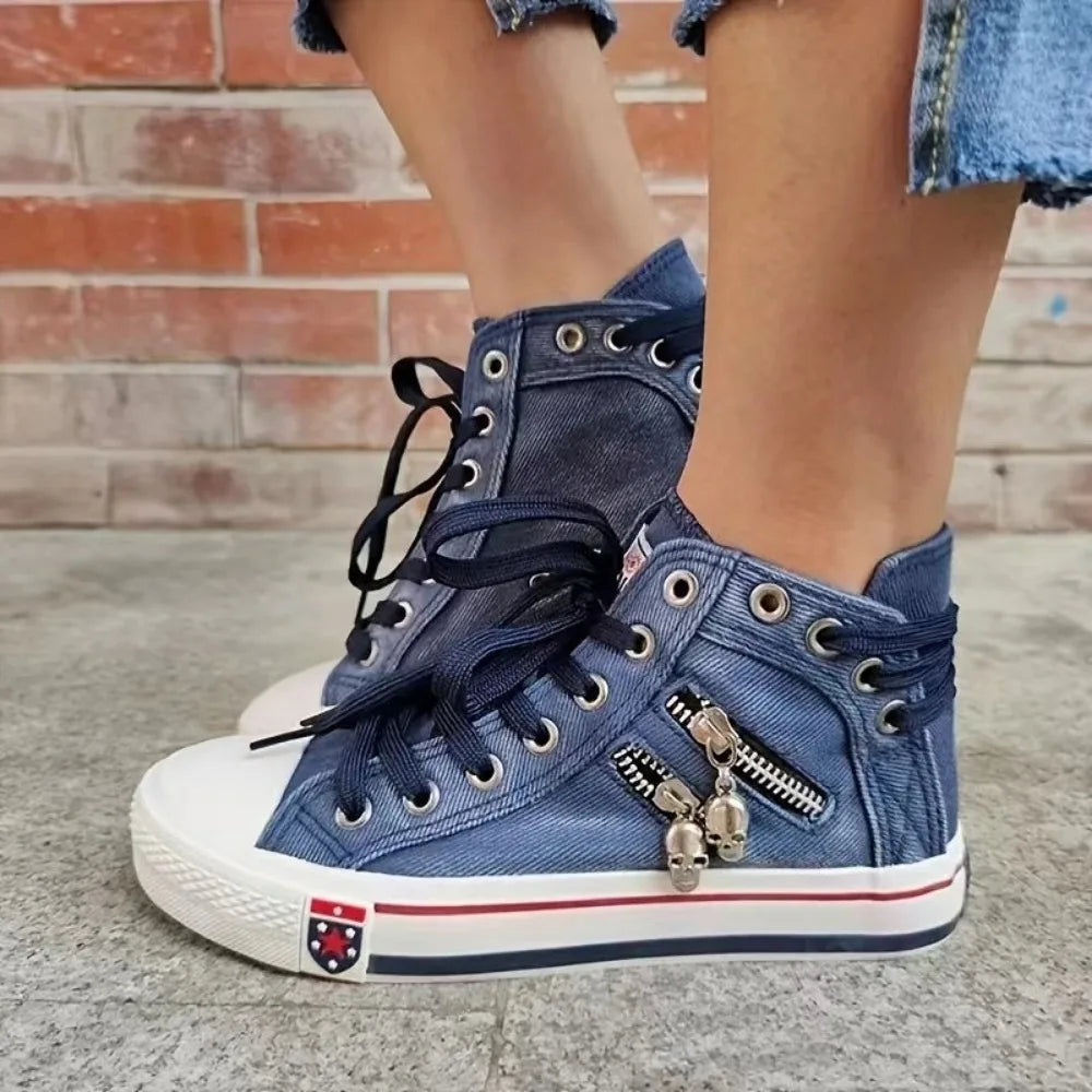 Womens Canvas Retro Denim High Top Sneakers
