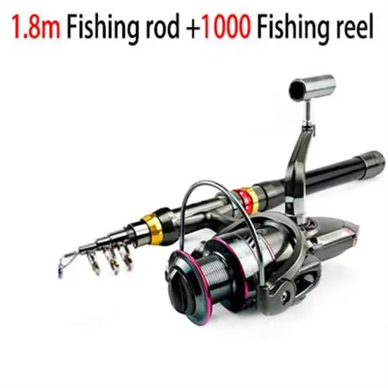 1.8-3.6m Carbon Fiber Telescopic Fishing Pole Spinning Reel Kit Max Resistance 3-8kg Pesca