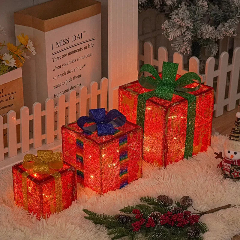 Christmas Gift Box Three-piece Christmas Decoration Lights
