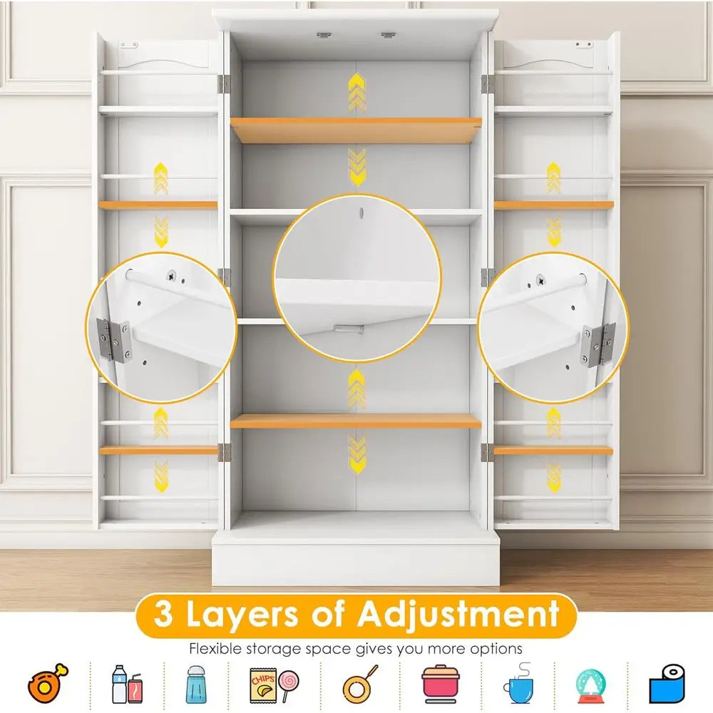 Freestanding Kitchen Pantry Cabinet with Doors and Adjustable Shelves