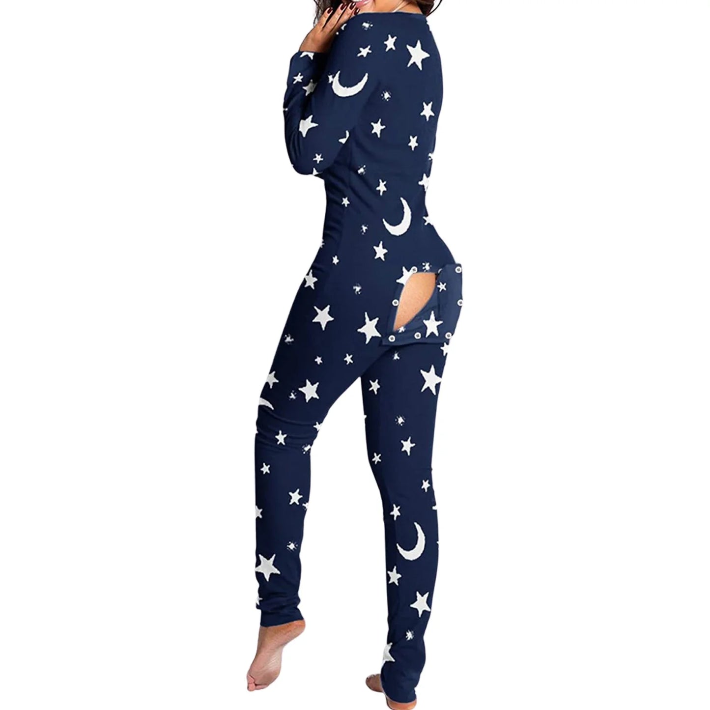Women's V Neck One Piece Buttoned Flap Pjs