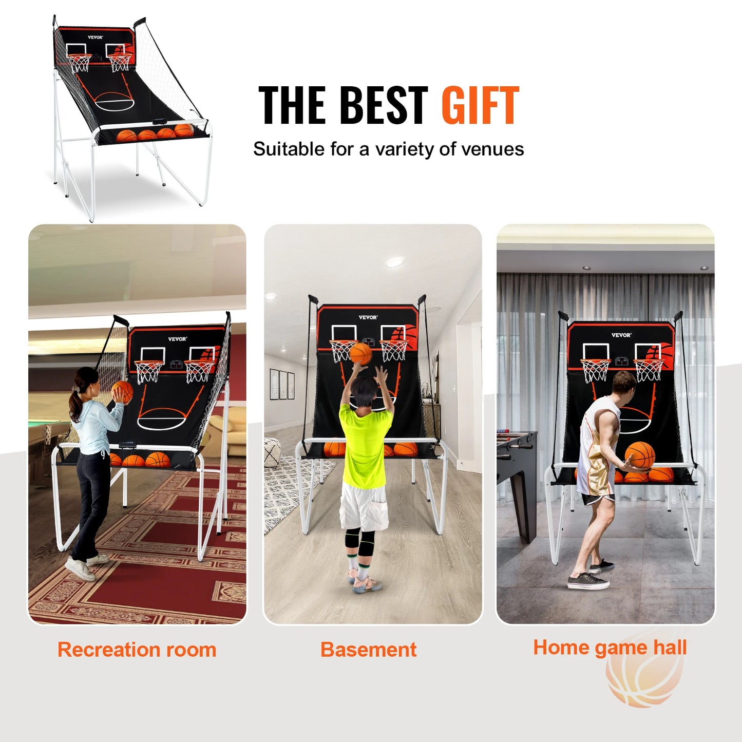 Indoor Basketball Game Dual Shot Sport w/ 4 Balls 8 Game Modes