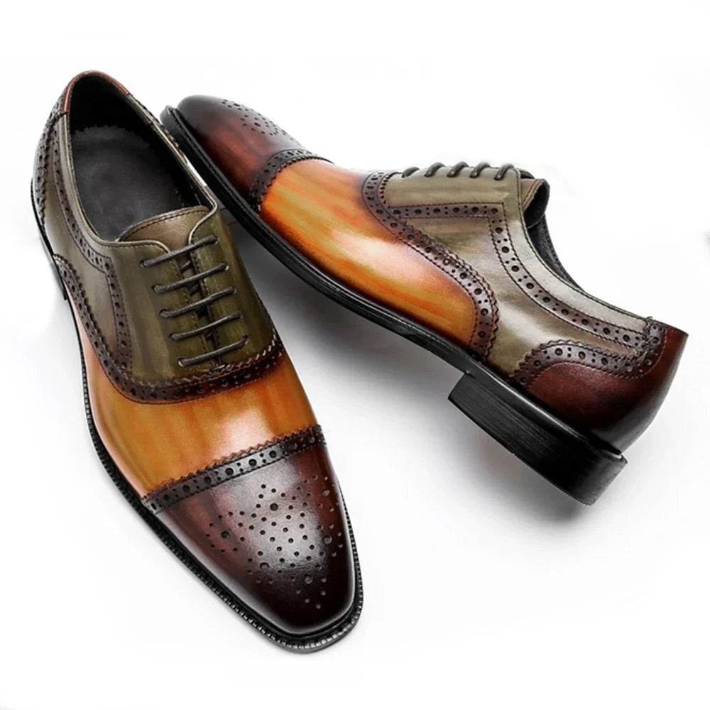 Color Block Genuine Leather Mens Formal Oxford Shoes